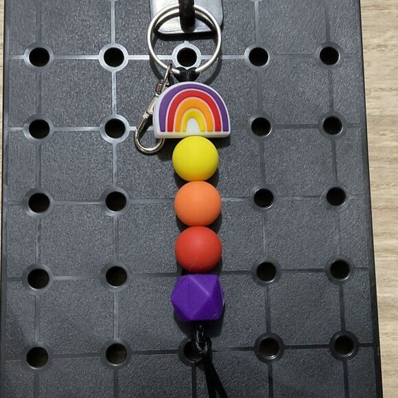 Silicone Beaded Rainbow Themed Keychain Red Yellow Orange Purple - Picture 1 of 1